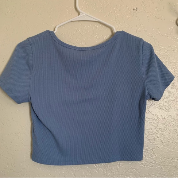 Blue Ribbed Crop Top - Picture 2 of 3